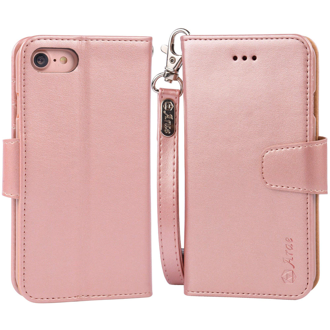 Case for iPhone SE 2022 / iPhone SE 2020 / iPhone 8 / iPhone 7, Wallet Case with Card Holder PU Leather Flip Cover, Rose Gold