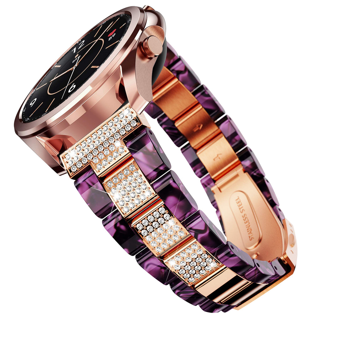 Compatible with Galaxy Watch 7 6 5 Band 40mm 44mm/ 6 Classic Band 43mm 47mm Women, 20mm Quick Release Bling Resin Band for Galaxy Watch 4 Band Classic 42mm 46mm/5 Pro 45mm/3 41mm Purple