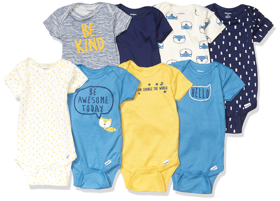 Baby Boy's 8-Pack Short Sleeve Onesies Bodysuits, Blue Fox, Newborn