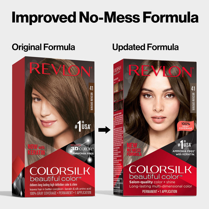 Revlon Colorsilk Beautiful Color, Permanent Hair Dye with Keratin, 100% Gray Coverage, Ammonia Free, 30 Dark Brown