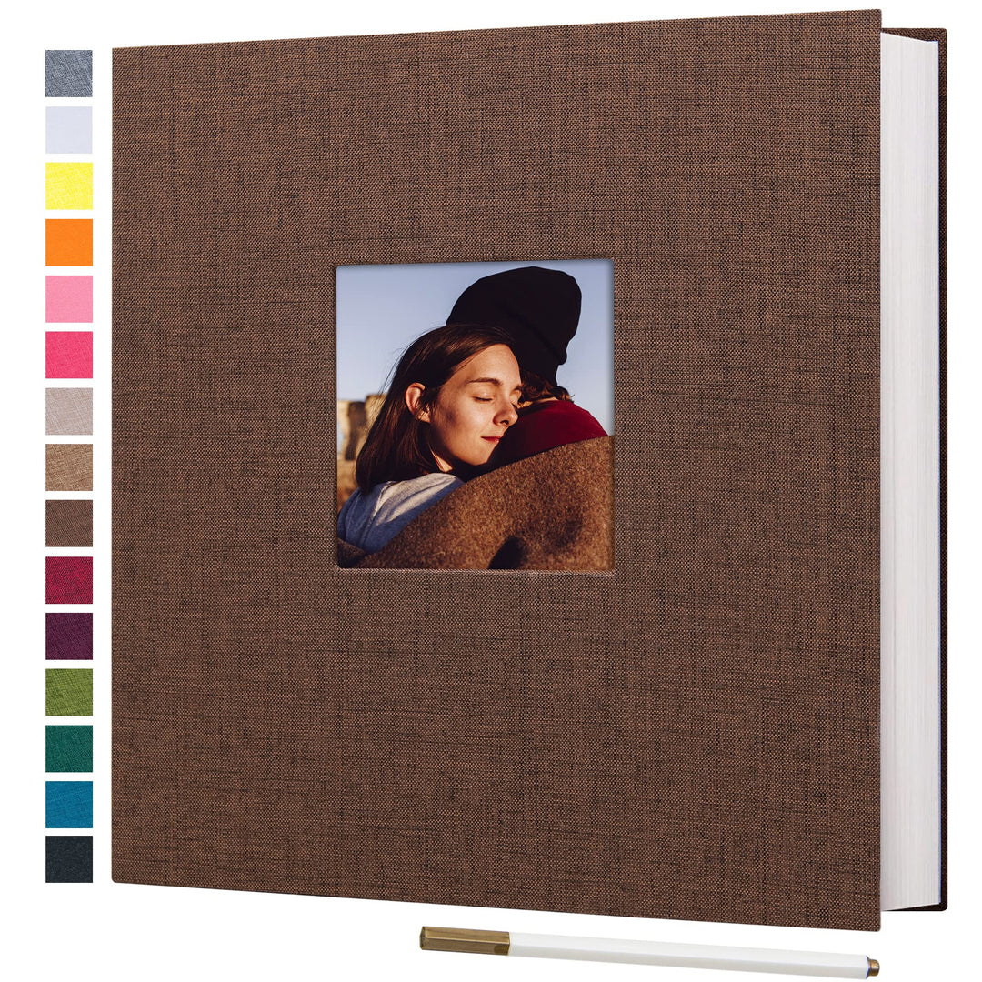 Large Photo Album Self Adhesive 3x5 4x6 5x7 8x10 10x12 Pictures Linen Cover 40 Blank Pages Magnetic DIY Scrapbook Album with A Metallic Pen (Brown, 13.2x12.8 inch 40 Pages)