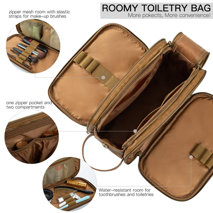 Toiletry Bag for Men, Large Travel Shaving Dopp Kit Water-resistant Bathroom Toiletries Organizer PU Leather Cosmetic Bags