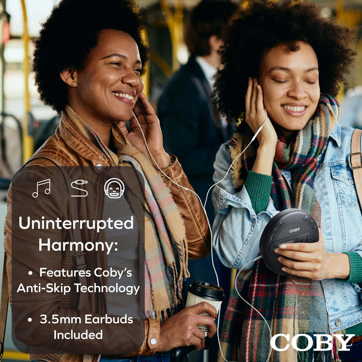 COBY Portable CD Player with Earbuds, FM Radio & MP3 | Skip Protection, Lightweight & Shockproof Music Compact Disc Player | Portable Discman Perfect for Home Car and Travel