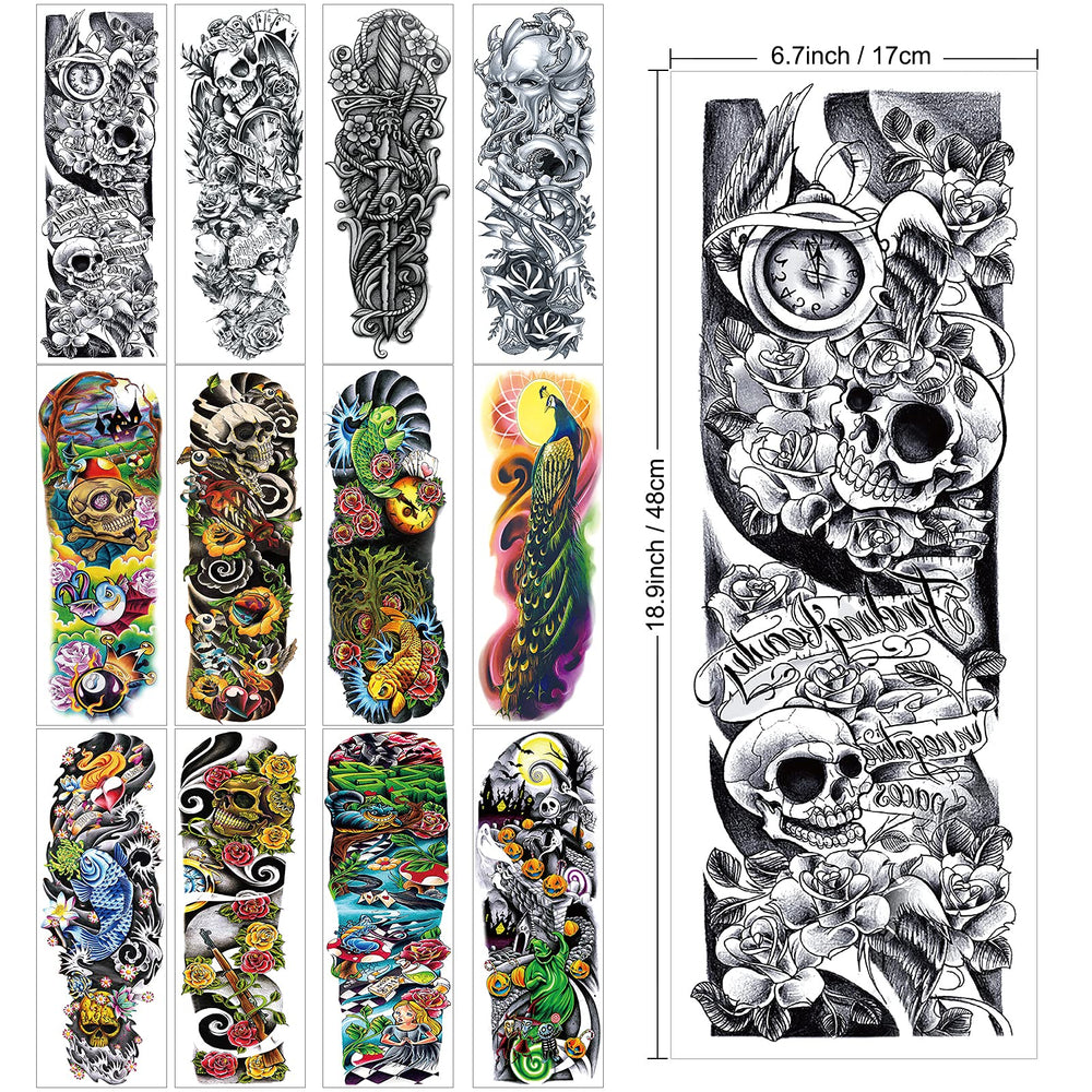 Full Arm Temporary Black Tattoo Body Stickers For Men Women (18 Sheets)