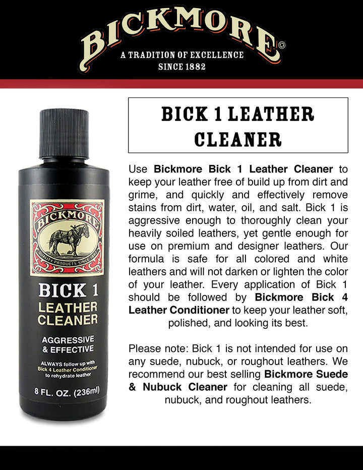 Bick 1 Leather Cleaner 8 oz - Clean Dirt, Oil, Sweat, Salt, and Water Stains from All Colored, White, and Black Leather