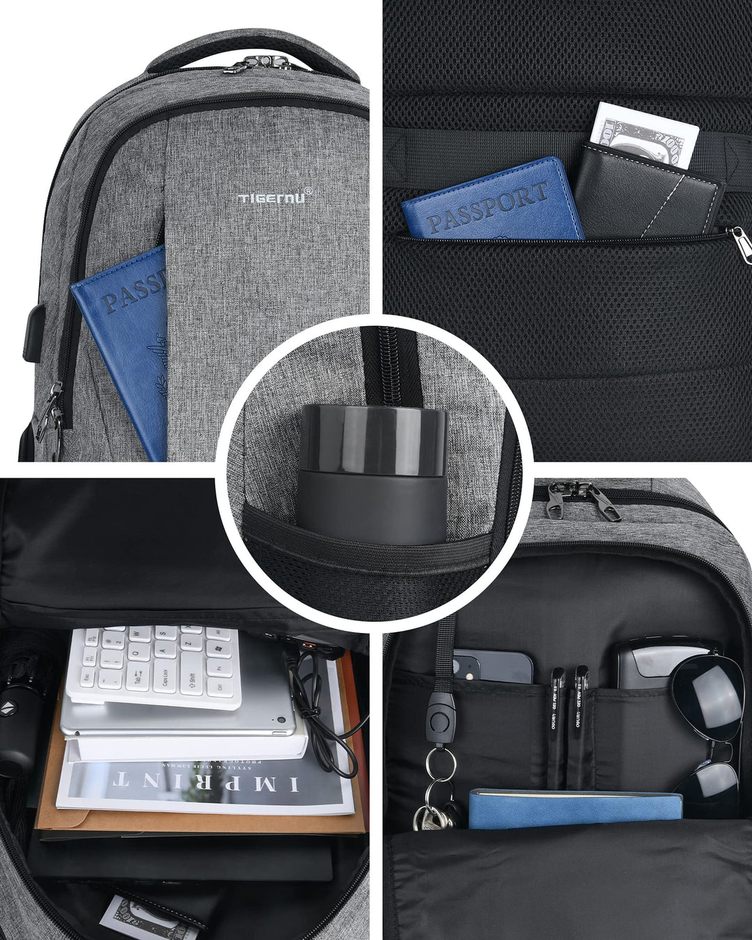 Laptop Backpack, Business Slim Anti-theft Backpacks with USB Charging Port, Water Resistant College Bookbag with Laptop Compartment for Men Work, Fits 15.6 Inch Laptop and Notebook, Black