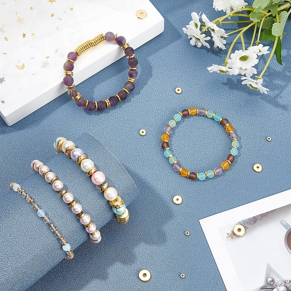 250pcs 5 Size Flat Round Golden Brass Disc Rondelle Spacer Beads Jewelry Metal Spacers for Bracelet Necklace Jewelry Making