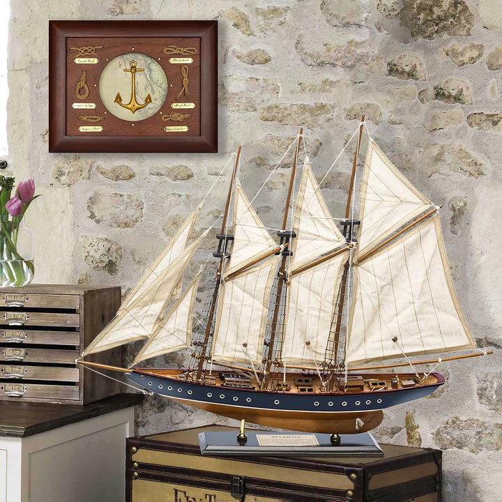 SAILINGSTORY 30 Wooden Sailboat Model Ship Sailboat Decor Schooner Atlantic 1:50 Scale Replica Navy and Walnut Antique Finish