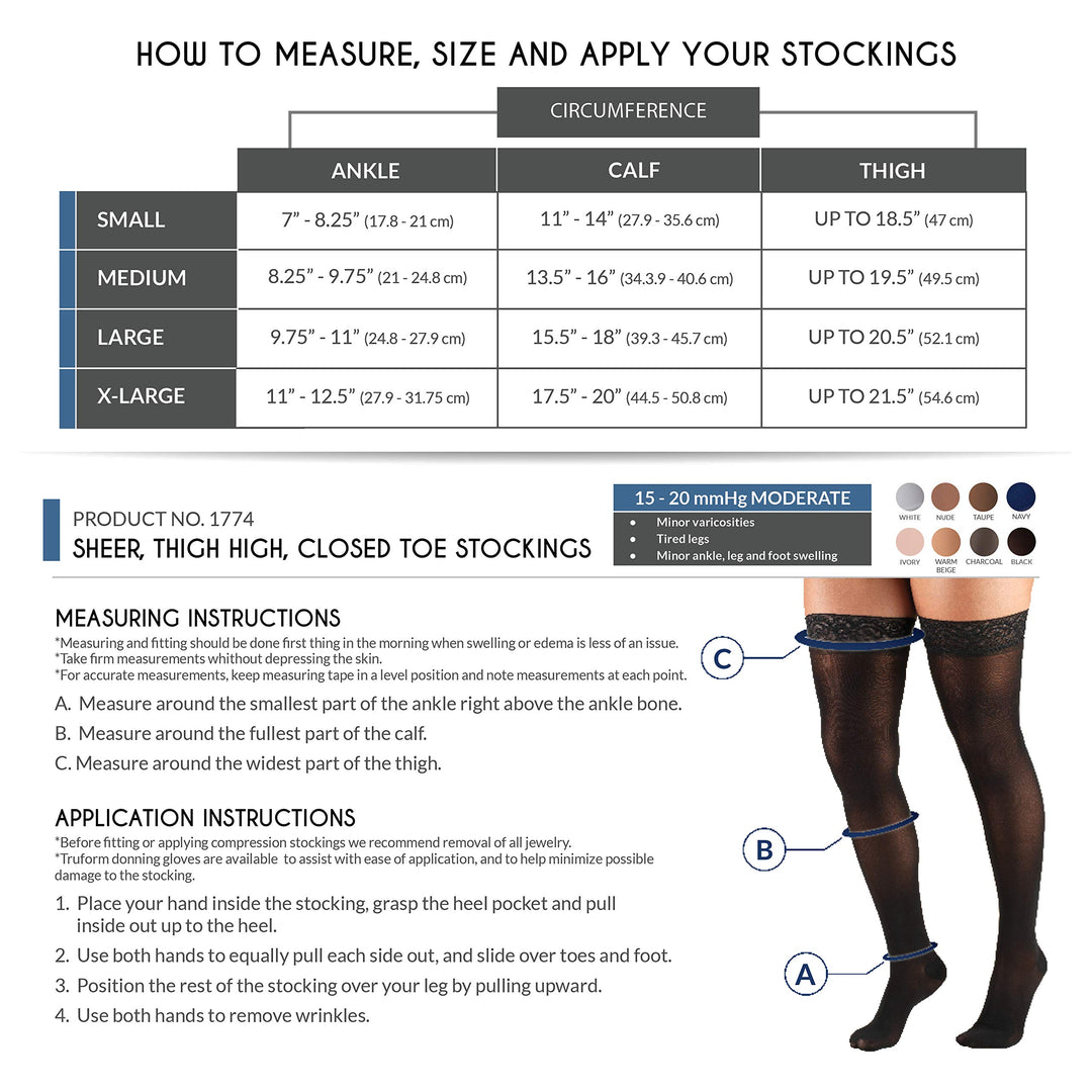 Sheer Compression Stockings, 15-20 mmHg, Women's Thigh High Length, 20 Denier, Nude, Medium