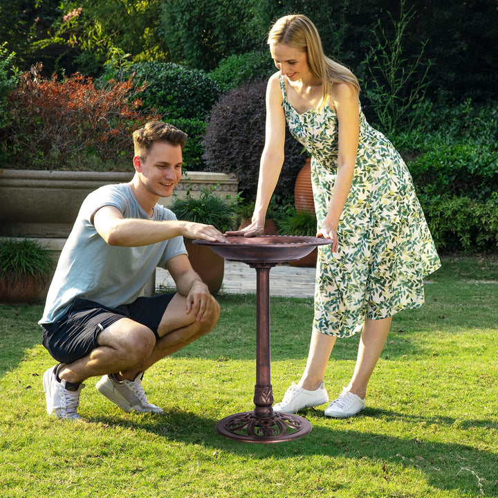 28 Inch Height Polyresin Lightweight Antique Outdoor Garden Bird Bath Bronze