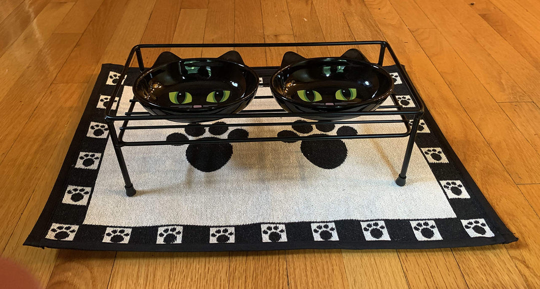 PetRageous 81030 Gizmo's Set The Table Steel Frame Dog Feeder, 3-Inch Tall Dining Table by 13-Inch Long and 5.75-Inch Wide, Holds Two 5.5-Inch Diameter Bowls, for Small and Medium Dogs and Cats, Black