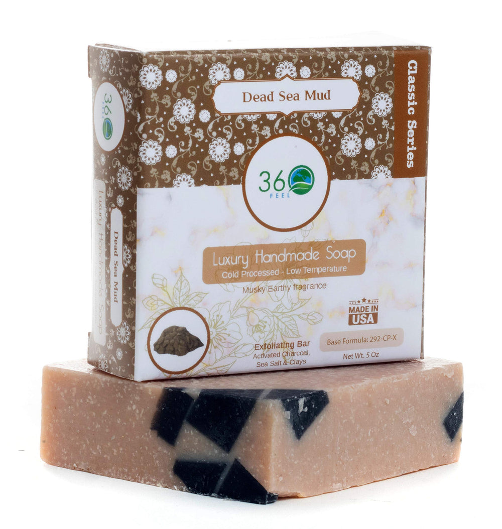 Dead Sea Mud Soap -5oz Castile Handmade Soap bar -Activated Charcoal, Sea Salt, Clay Exfoliant- Essential Oil Natural Soaps- Anniversary Wedding Gifts- Gift ready