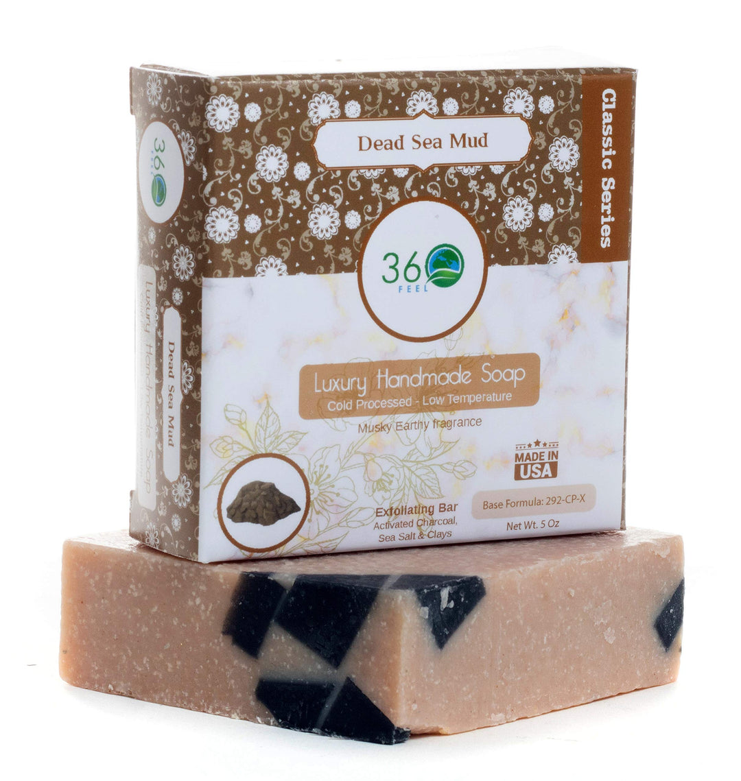 Dead Sea Mud Soap -5oz Castile Handmade Soap bar -Activated Charcoal, Sea Salt, Clay Exfoliant- Essential Oil Natural Soaps- Anniversary Wedding Gifts- Gift ready