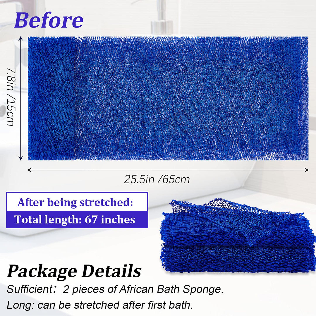 2 Pieces African Net Sponge African Body Exfoliating Net African Net Bath Exfoliating Shower Body Scrubber Back Scrubber Skin Smoother for Daily Use or Stocking Stuffer (Blue)