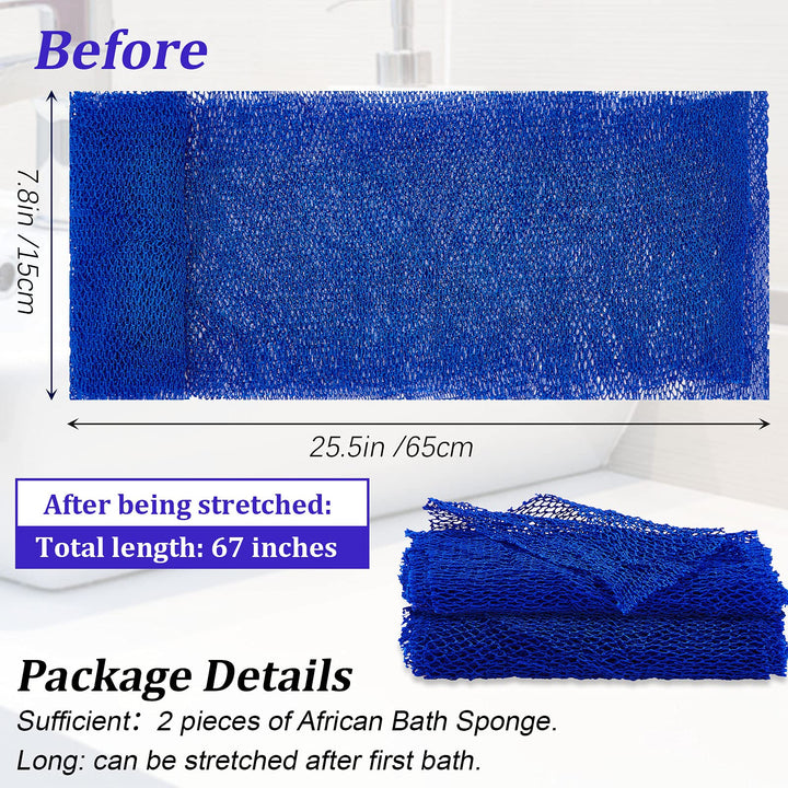 2 Pieces African Net Sponge African Body Exfoliating Net African Net Bath Exfoliating Shower Body Scrubber Back Scrubber Skin Smoother for Daily Use or Stocking Stuffer (Blue)