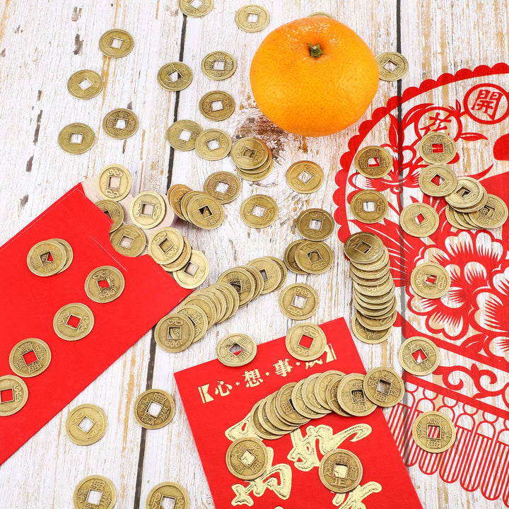 100 Pieces Chinese New Year Feng Shui Coins Good Luck Fortune Coin I-Ching Coins for Health and Wealth (0.8 Inch)