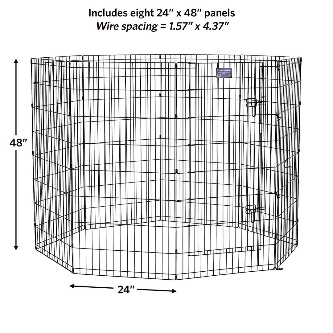 Dog Exercise Pen & Playpen, 24 W x 48 H, with Door, Black