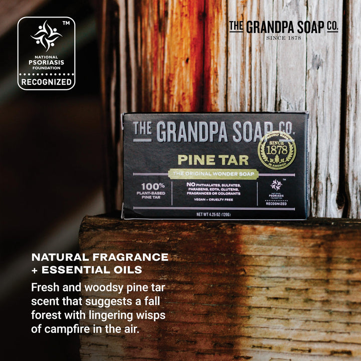 Pine Tar Bar Soap for Men- Made With 100% Plant-Based Pine Tar Oil, 3 in 1 Cleanser Deodorizer and Moisturizer, Dermatologist Tested, Safe for Sensitive Skin, 3.25 Oz, 6 Pack