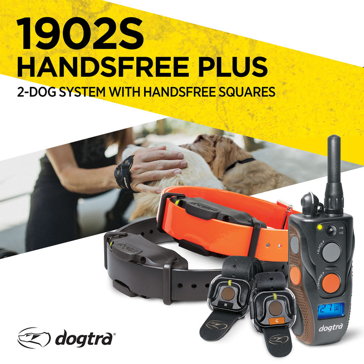 1902S HANDSFREE Plus 2-Dog Remote Dog Training E-Collar with Expandable HANDSFREE Square for Discreet Control Ergonomic Rechargeable 3/4-Mile Range Waterproof High-Output