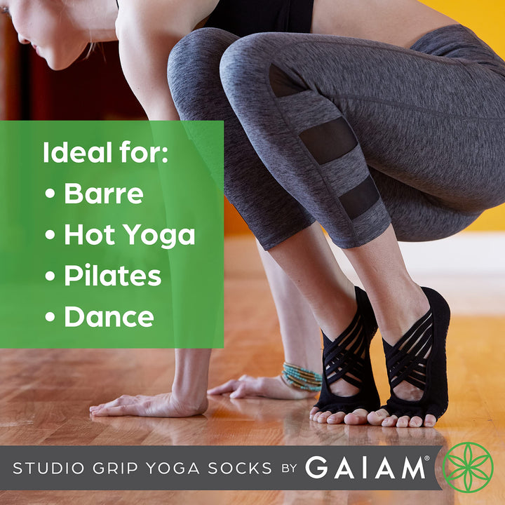 Grippy Studio Yoga Socks for Extra Grip in Standard or Hot Yoga, Barre, Pilates, Ballet or at Home for Added Balance and Stability, Black, Small-Medium
