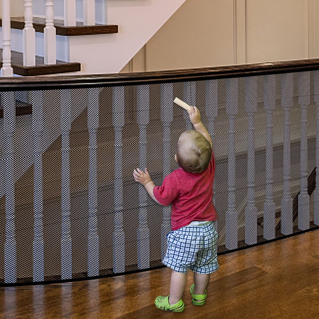 Baby Gate for Stairs, Banister Guard for Kids, Pets, Toys, 18 ft L x 2.66 ft H, Mesh Netting Safety Net for Balcony Rail Stair, Stairway Net Baby Safety Products for Indoor & Outdoor (Black)