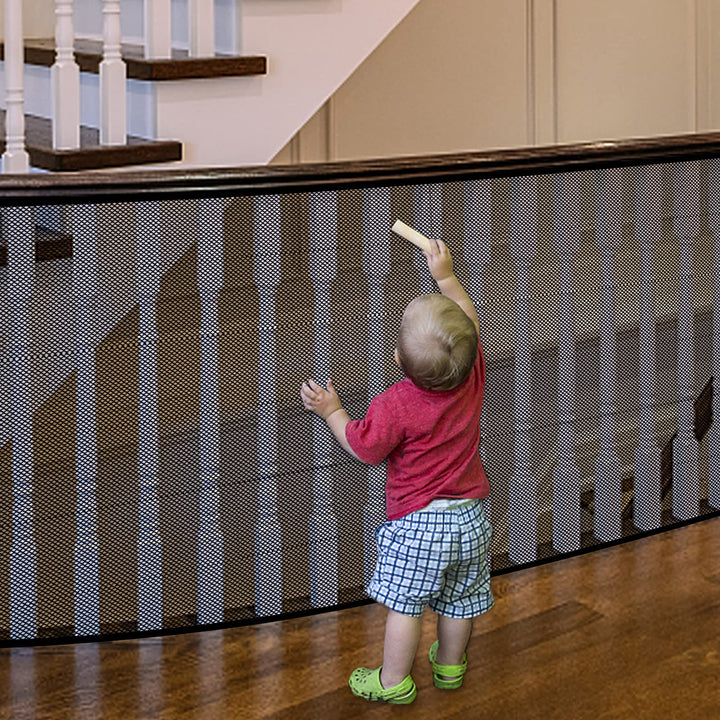 Baby Gate for Stairs, Banister Guard for Kids, Pets, Toys, 18 ft L x 2.66 ft H, Mesh Netting Safety Net for Balcony Rail Stair, Stairway Net Baby Safety Products for Indoor & Outdoor (Black)