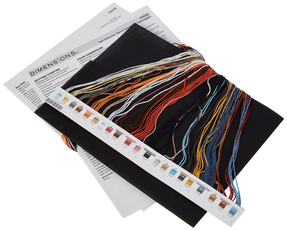 'Tiger Chilling Out' Counted Cross Stitch Kit, 18 Count Black Aida, 9 x 14
