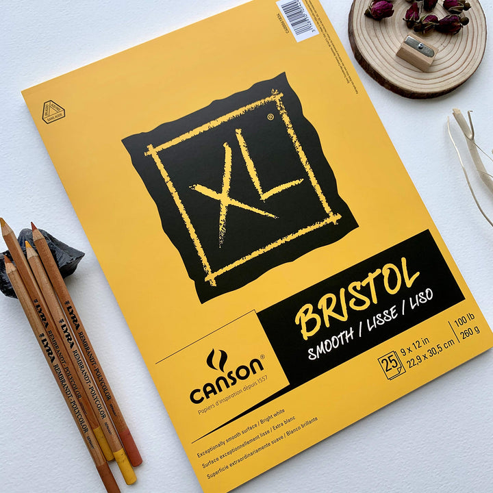 XL Series Bristol Paper, Smooth, Foldover Pad, 9x12 inches, 25 Sheets (100lb/260g) - Artist Paper for Adults and Students - Markers, Pen and Ink