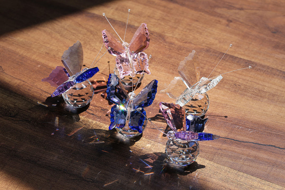 Crystal Butterfly Figurine Ornament with Crystal Ball Base Collection Glass Butterfly Animal Statue Paperweight for Home Desk Decor Gift for Women Christmas Valentines Day