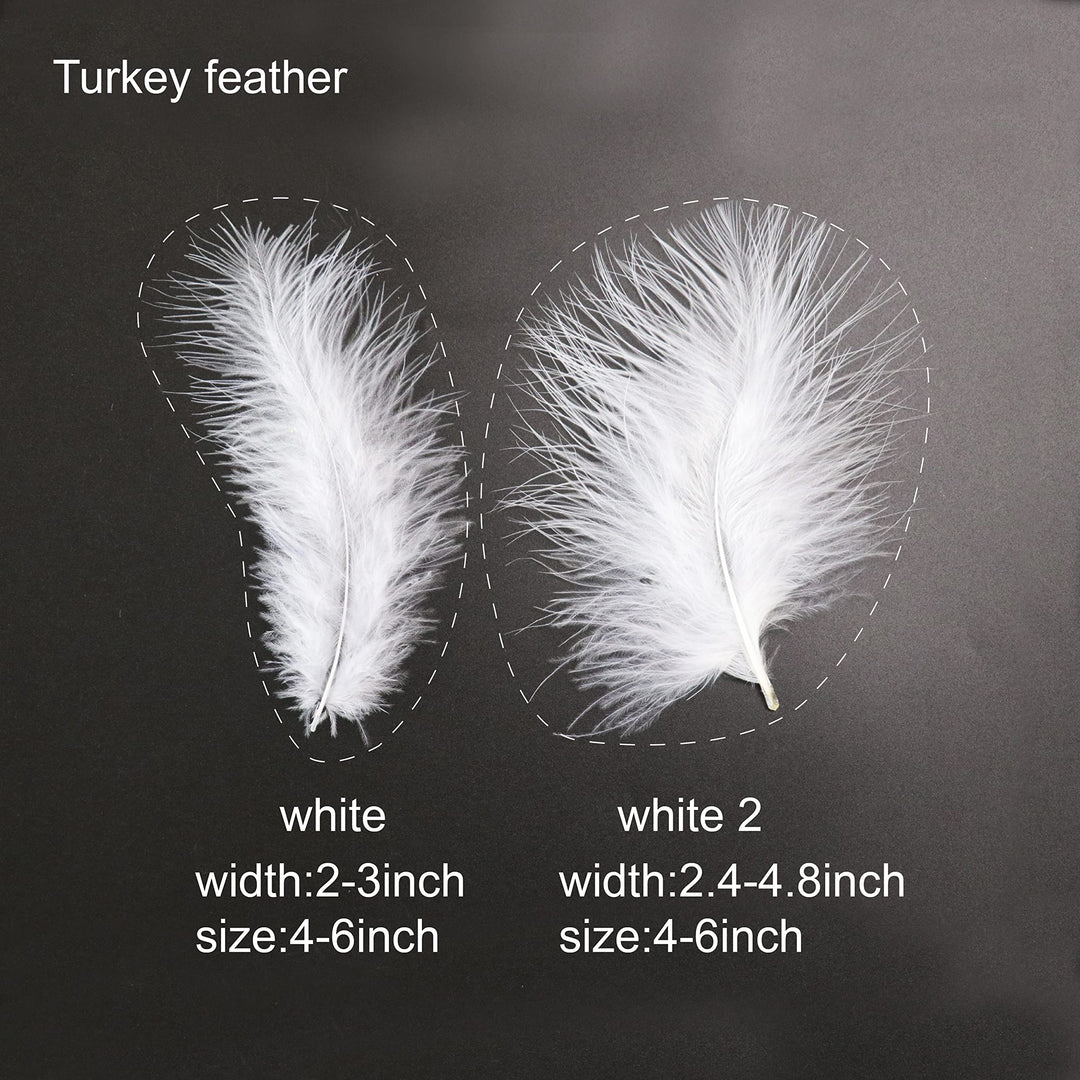 200pcs 4-6 Inches Fluffy Turkey Marabou White Feathers for Crafts Dreamcatcher Fringe Trim Colored Feathers Accessories Pack