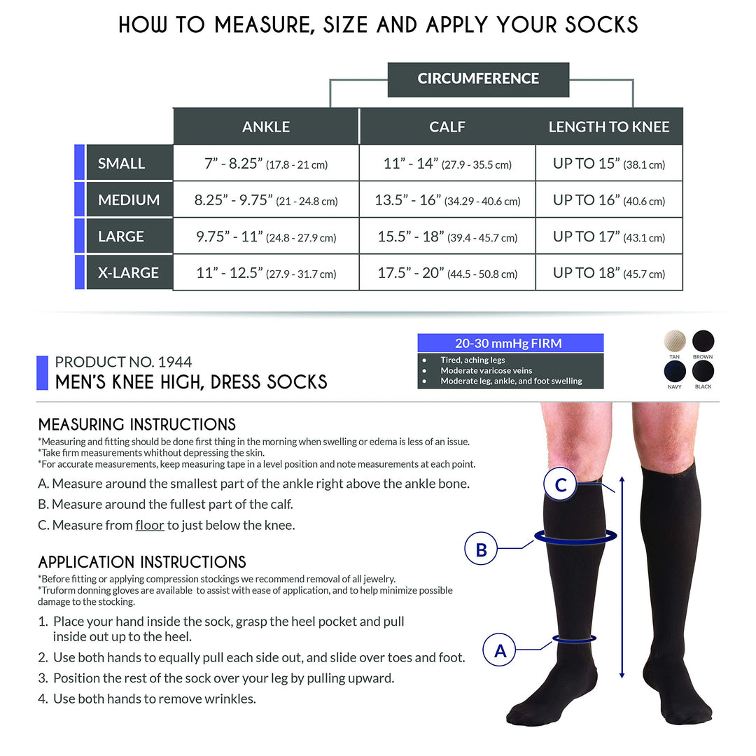 Compression Socks, 20-30 mmHg, Men's Dress Socks, Knee High Over Calf Length, Black, Medium