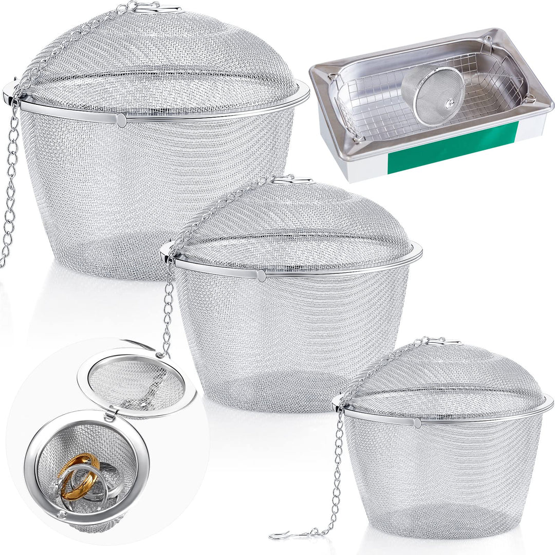 Jewelry Cleaner Baskets Jewelry Steam Cleaner Basket Stainless Steel Basket for Small Part and Jewelry Cleaner Solution with Lock and Hook