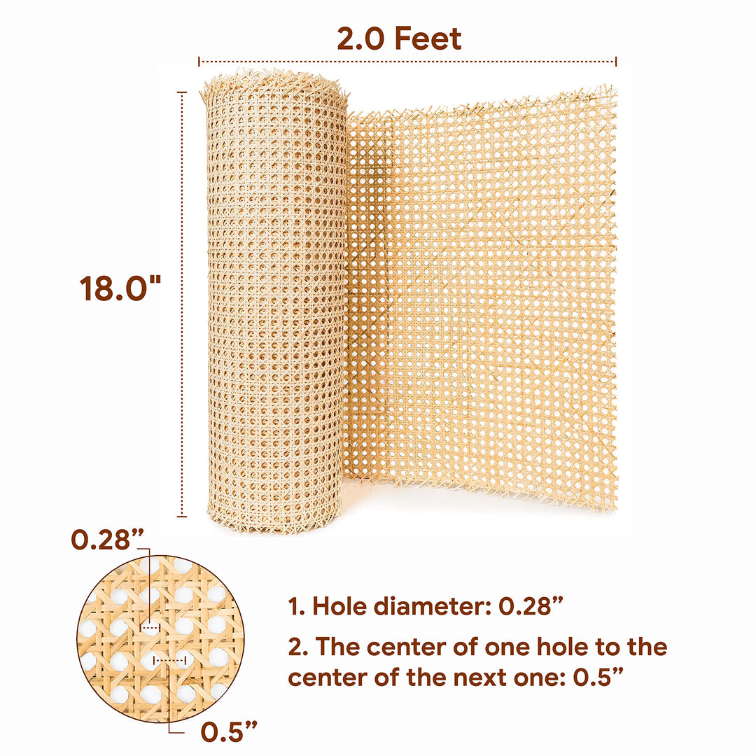 18 Width Rattan Cane Webbing Roll 18 Inch x 5 Feet Hexagon Weave 1/2 Inch Pre-Woven Cane Mesh Net Open Weave Wicker Cane Webbing Rattan Sheets Natural Material for Cabinet Chair (5 Feet)