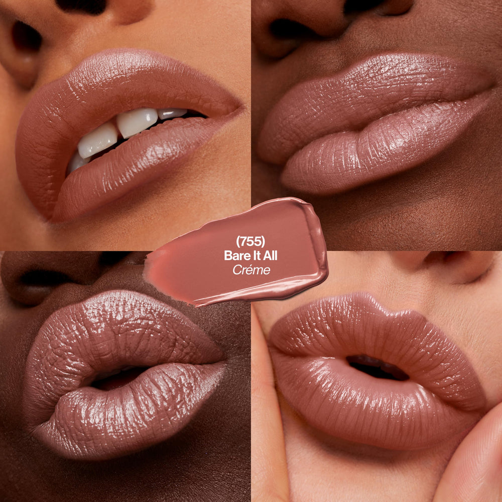 Revlon Super Lustrous Lipstick, High Impact Lipcolor with Moisturizing Creamy Formula, Infused with Vitamin E and Avocado Oil in Nude / Brown, Bare It All (755)