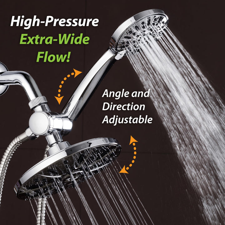 7 Premium High Pressure 3-Way Rainfall Combo Combines The Best of Both Worlds-Enjoy Luxurious Rain Showerhead and 6-Setting Hand Held Shower Separately or Together, Chrome