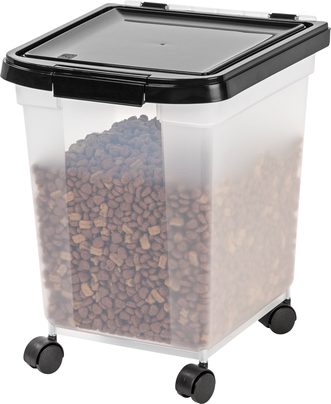 USA WeatherPro Airtight Dog Food Storage Container, Up to 25 lbs, Removable Wheels, for Dog Cat Bird and Other Pet Food Storage Bin, Keep Fresh, Translucent Body, Clear/Black