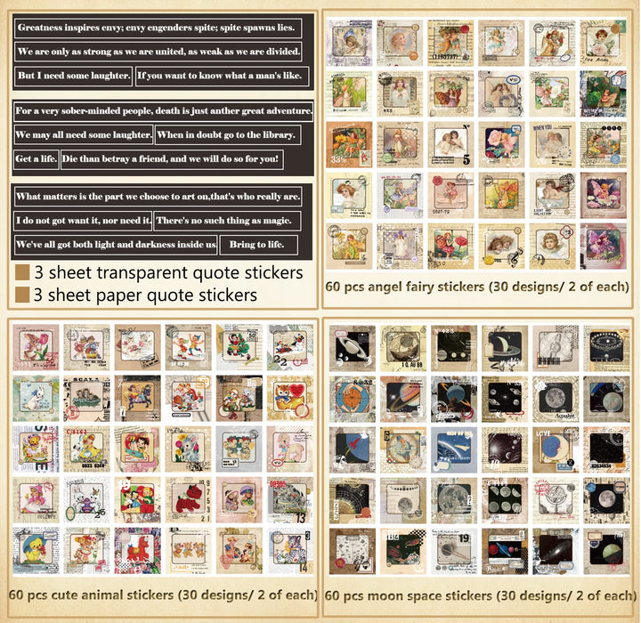 372 Pcs Aesthetic Stickers for Journaling Scrapbook Stickers Vintage Journaling Scrapbooking Supplies Kit with Quote Stickers for Bullet Journals Junk Journal Planners Craft Album