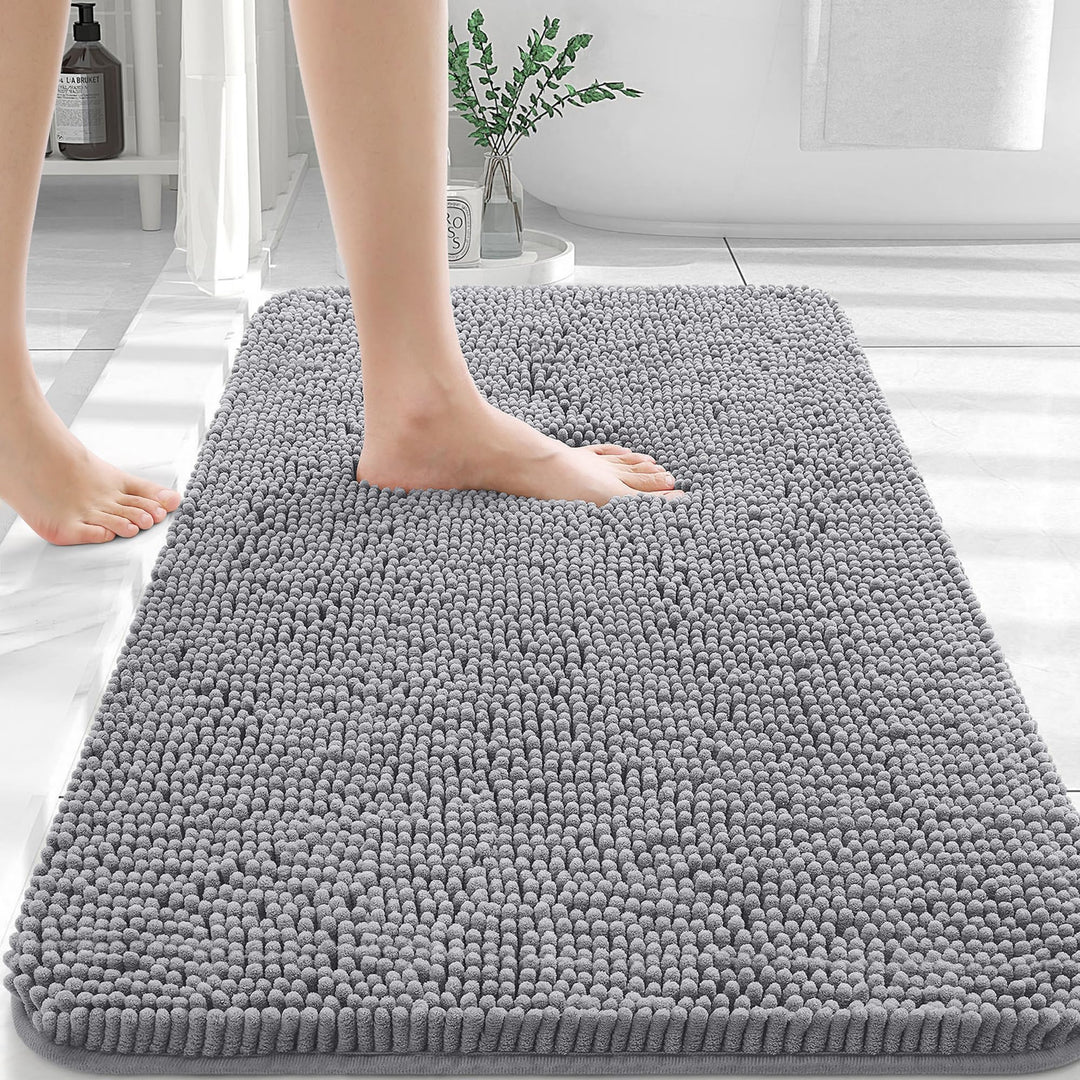 Bathroom Rugs 30x20, Extra Soft Absorbent Chenille Bath Rugs, Rubber Backing Quick Dry, Machine Washable Bath Mats for Bathroom Floor, Tub and Shower, Home Decor Accessories, Grey