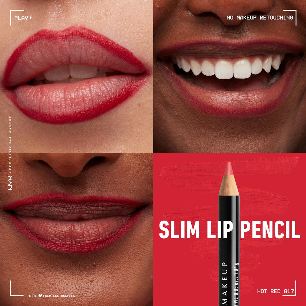 PROFESSIONAL MAKEUP Slim Lip Pencil, Long-Lasting Creamy Lip Liner - Hot Red