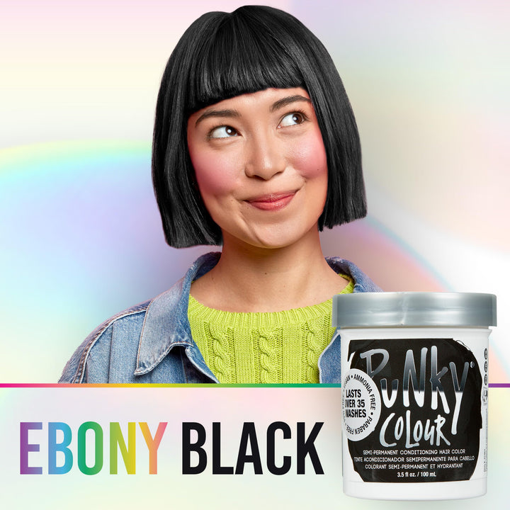 Ebony Semi Permanent Conditioning Hair Color, Non-Damaging Hair Dye, Vegan, PPD and Paraben Free, Transforms to Vibrant Hair Color, Easy To Use and Apply Hair Tint, lasts up to 35 washes, 3.5oz