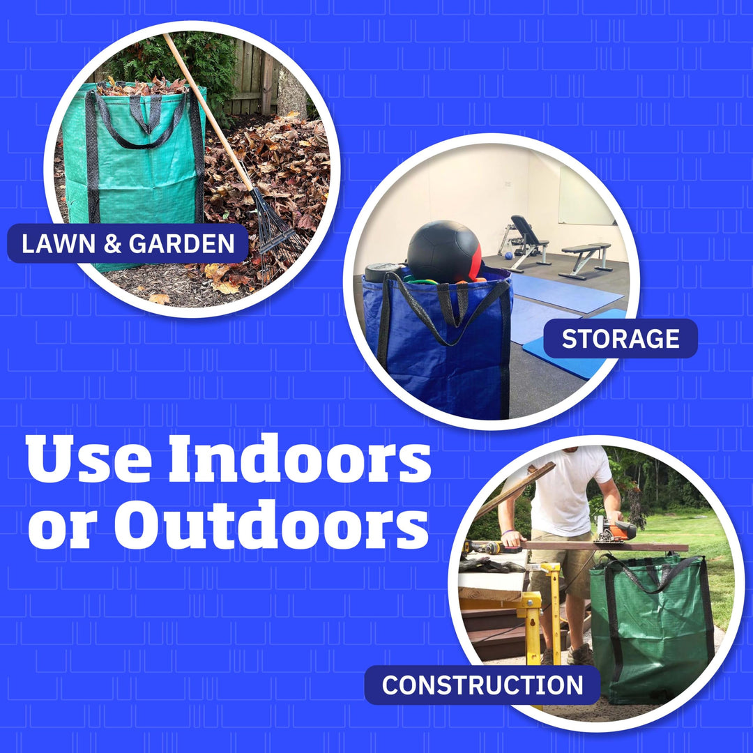 Heavy Duty Home and Yard Waste Bag 48-Gallon Woven Polypropylene, Reusable Lawn and Leaf Garden Bag with Reinforced Carry Handles, Pop-Up Self-Standing Garbage Can, Blue