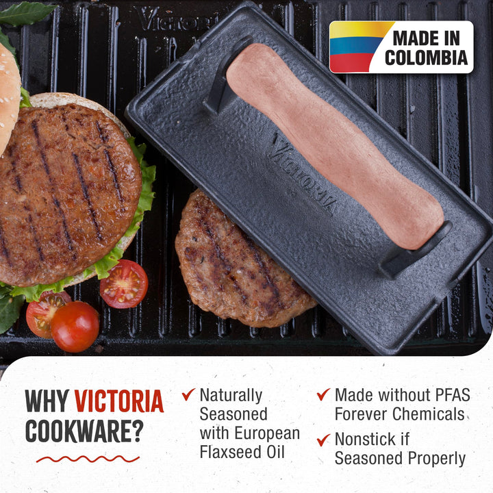 Cast Iron Panini Press, Burger Press, Bacon Press, Grill Press, Seasoned with 100% Kosher Certified Non-GMO Flaxseed Oil, Model Number: GAD-025