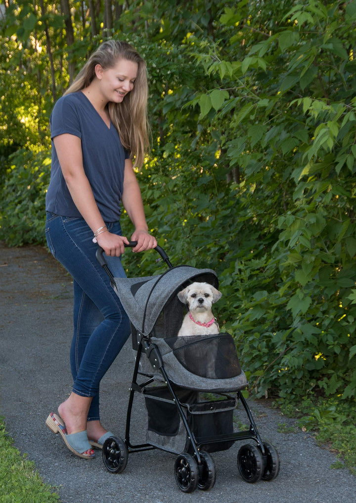 Happy Trails Lite Pet Stroller for Cats/Dogs, Zipper Entry, Easy Fold with Removable Liner, Safety Tether, Storage Basket Classic Grey 2023