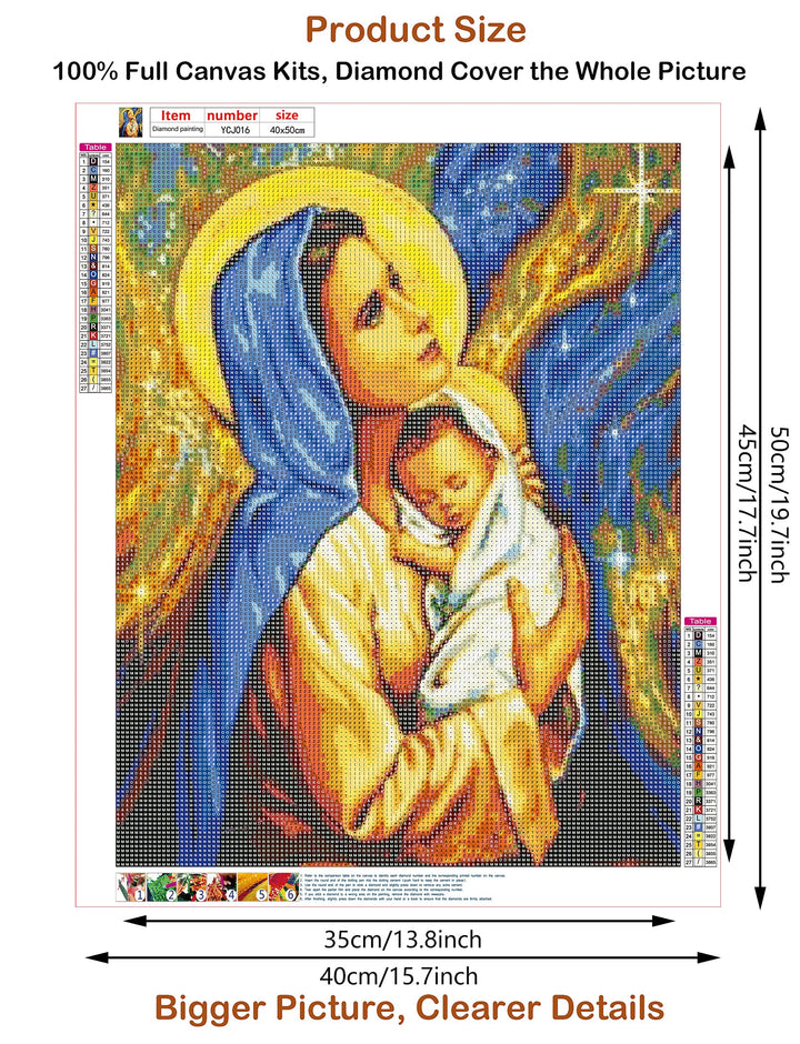 5D DIY Diamond Painting Kits for Adults, Large Size Full Drill Diamond Arts Rhinestone Pasted, DIY Painting Diamonod Dot Arts Crafts for Home Wall Decor Gift, 15.7x19.7 (Virgin Mary)