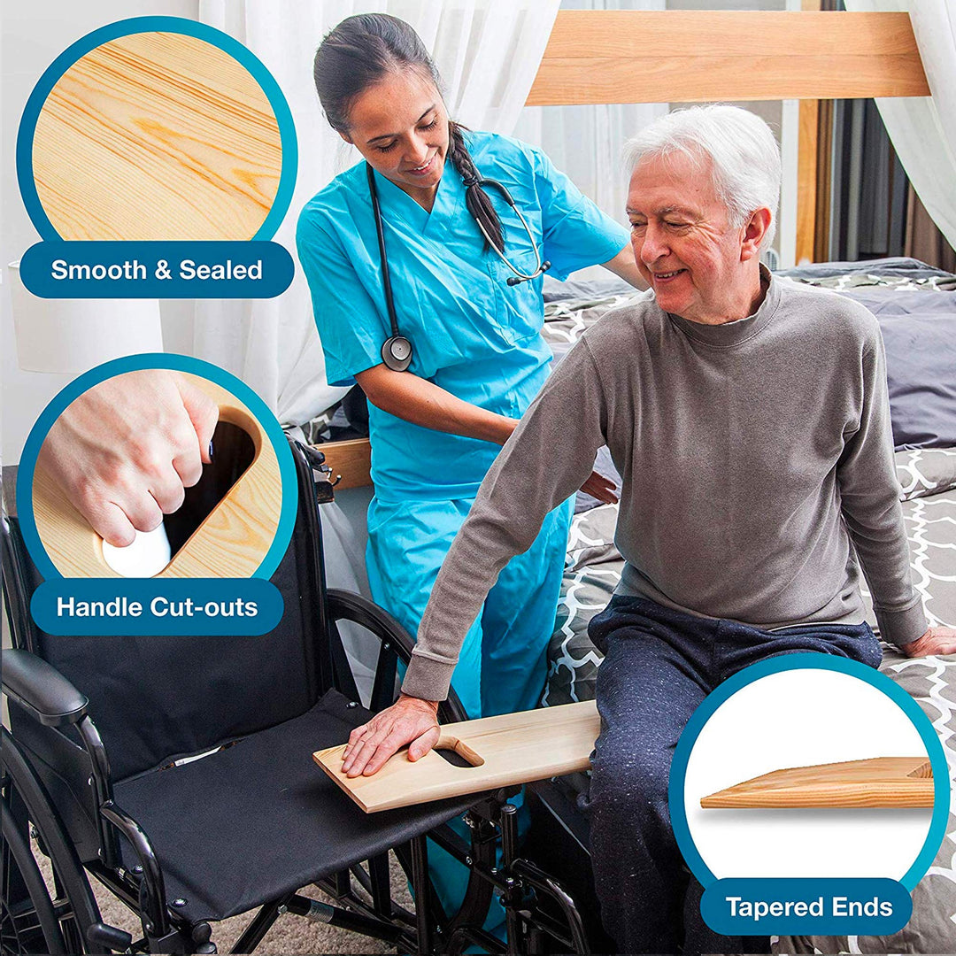 Transfer Board and Slide Board made of Heavy-Duty Wood for Patient, Senior and Handicap Move Assist and Slide Transfers, Holds up to 440 Pounds, FSA HSA Eligible, 1 Cut out Handle, 24 x 8 x .75