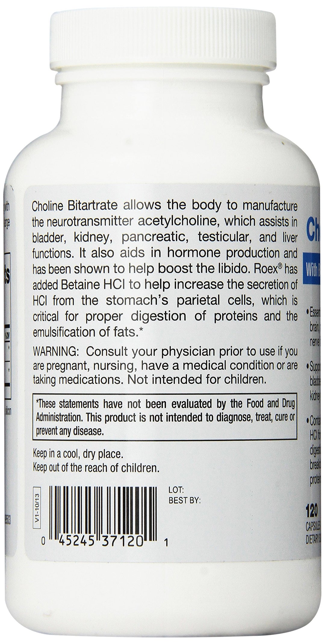 Vitamins | Choline Bitartrate | Improved Brain Activity | Cellular Function | Nutritional-Supplement | 120 Count