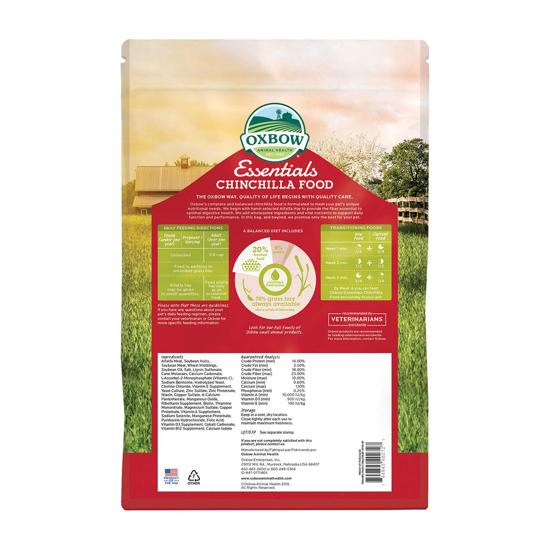 Essentials Chinchilla Food, Made with Alfalfa, Vitamin & Mineral Rich Food for Chinchillas, Small Animal Pet Pellets, Made in USA, High Fiber, 10 lb Bag