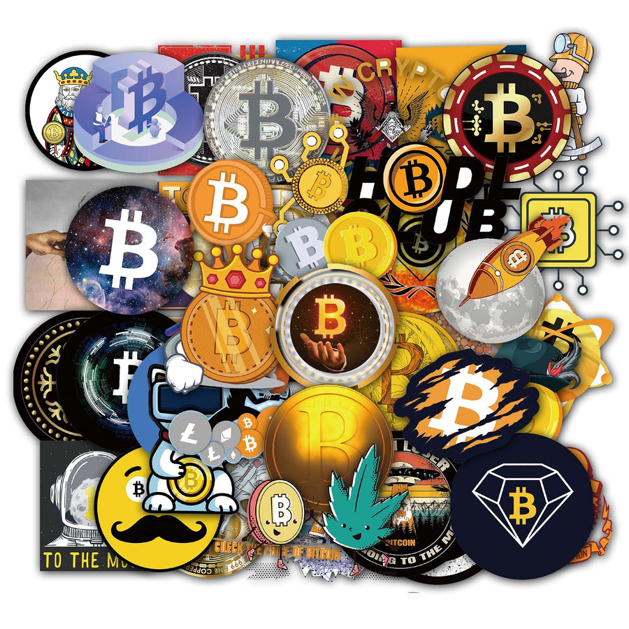 Bitcoin Stickers 50 PCS Non Repeated Aesthetic Vinyl Colorful Waterproof Reusable Stickers for Laptop Water Bottles Luggage Computer Cellphone Skateboard Guitar
