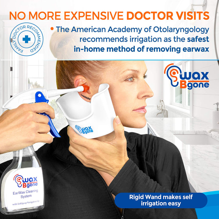WaxBgone Earwax Removal Kit - Fast, Gentle, and Effective Ear Wax Removal Kit – Dissolve and Remove Earwax at Home - Includes Earwax Softening Drops, 3 SoftSpray Reusable Irrigation Tips, Otoscope