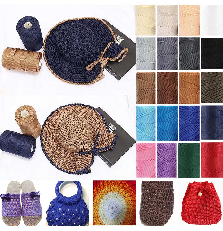 Clisil 400gram Art Yarn Cord Light Brown Polyester Yarn Macrame Knitting Crocheting DIY Bags Crochet Basket Summer Hat Craft Cord 3mm Macrame Cord Rope 438yds 1314 Feet